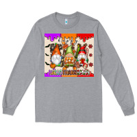 Heather Grey Happy Hallothanksmas gnomes Long Sleeve Tee - texasbilliewilder
