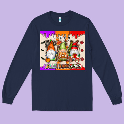Happy Hallothanksmas Gnomes Long Sleeve Tee Designed By Texasbilliewilder