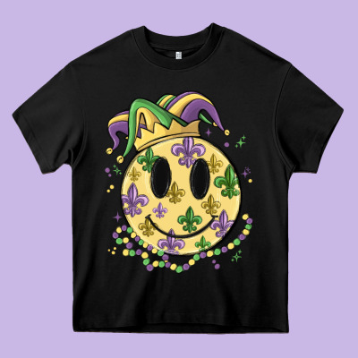 Smiley Face Mardi Gras Heavy Core Tee Designed By Maliassmallbusiness