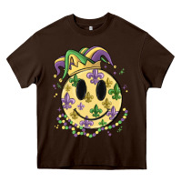 Chocolate Brown smiley face mardi gras Heavy Core Tee - MaliasSmallBusiness