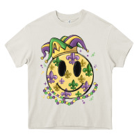 Cream smiley face mardi gras Heavy Core Tee - MaliasSmallBusiness