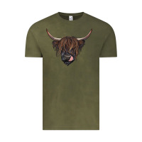 Vintage Olive black highland cow Vintage Tee - RanaPortraitStore