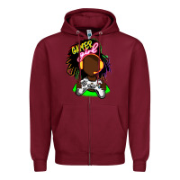 Burgundy black gamer girl Zipper Hoodie - FaDigitalArtStudio