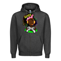 Charcoal Heather black gamer girl Zipper Hoodie - FaDigitalArtStudio