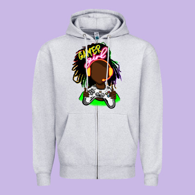 Black Gamer Girl Zipper Hoodie Designed By Fadigitalartstudio