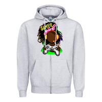 Heather Grey black gamer girl Zipper Hoodie - FaDigitalArtStudio