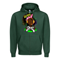 Sports Green black gamer girl Zipper Hoodie - FaDigitalArtStudio