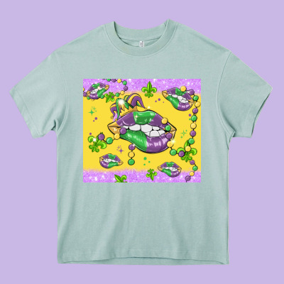 Mardi Gras Lips Heavy Core Tee Designed By Maliassmallbusiness