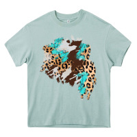 Arona cowhide leopard turquoise patch Heavy Core Tee - AdoDesignShop