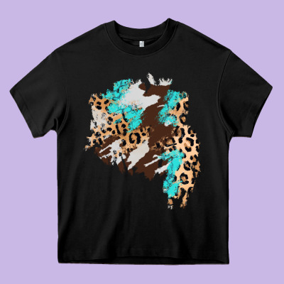 Cowhide Leopard Turquoise Patch Heavy Core Tee Designed By Adodesignshop