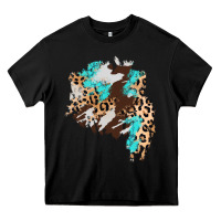 Black cowhide leopard turquoise patch Heavy Core Tee - AdoDesignShop