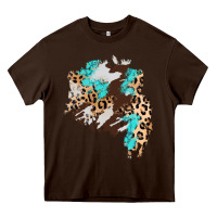 Chocolate Brown cowhide leopard turquoise patch Heavy Core Tee - AdoDesignShop