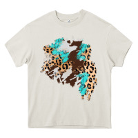 Cream cowhide leopard turquoise patch Heavy Core Tee - AdoDesignShop