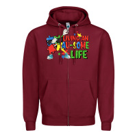 Burgundy Living an au-some life Autism Awareness Day Zipper Hoodie - FaDigitalArtStudio