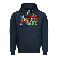 Navy Living an au-some life Autism Awareness Day Zipper Hoodie - FaDigitalArtStudio
