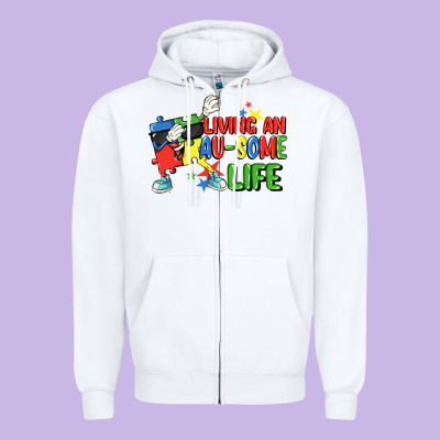 Living An Au-some Life Autism Awareness Day Zipper Hoodie Designed By Fadigitalartstudio