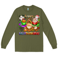 Army Green happy hallothanksmas coffee cups with ghost turkey Long Sleeve Tee - texasbilliewilder