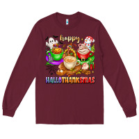 Burgundy happy hallothanksmas coffee cups with ghost turkey Long Sleeve Tee - texasbilliewilder