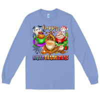 Colony Blue happy hallothanksmas coffee cups with ghost turkey Long Sleeve Tee - texasbilliewilder