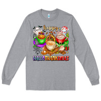 Heather Grey happy hallothanksmas coffee cups with ghost turkey Long Sleeve Tee - texasbilliewilder