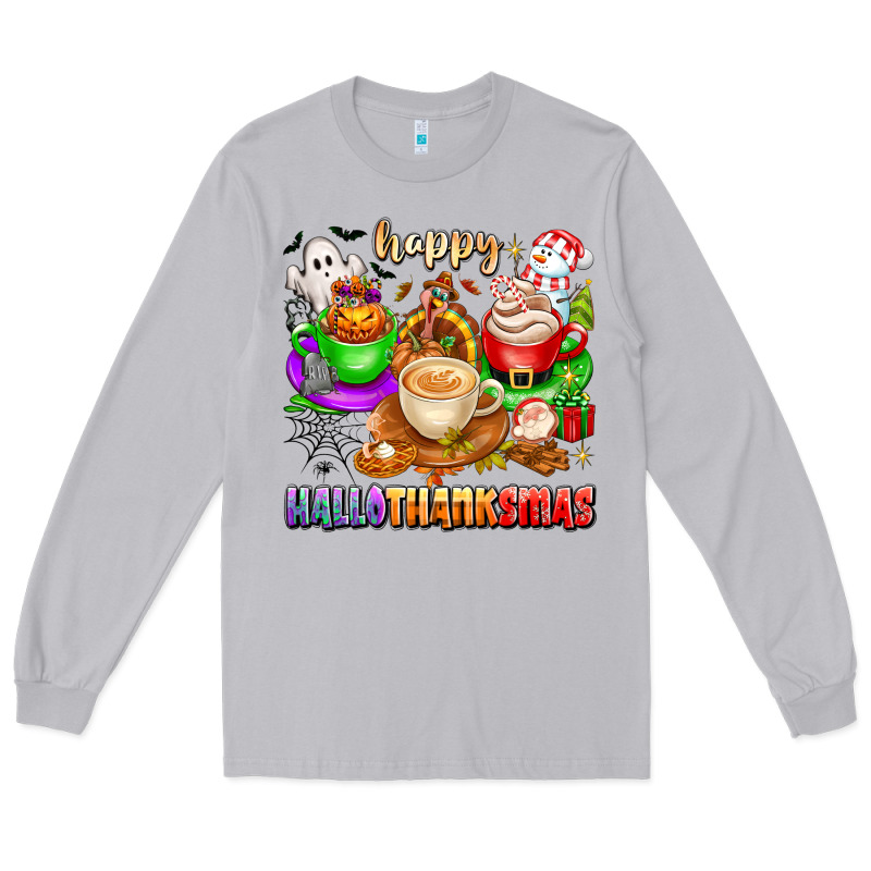 Happy Hallothanksmas Coffee Cups With Ghost Turkey Long Sleeve Tee by texasbilliewilder | Teevron