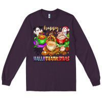 Plum happy hallothanksmas coffee cups with ghost turkey Long Sleeve Tee - texasbilliewilder