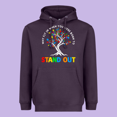 Why Fit In Autism Awareness Heavyweight Hoodie Designed By Cowhidedigitalart