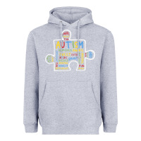 Heather Grey Autism Puzzle Piece Words Autistic Heavyweight Hoodie - CowhideDigitalArt