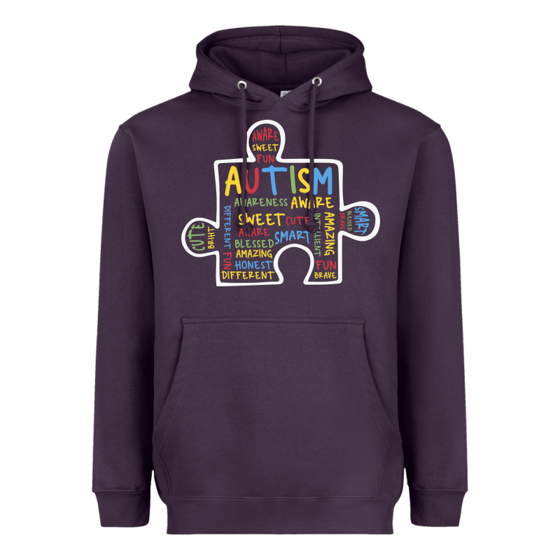 Autism Puzzle Piece Words Autistic Heavyweight Hoodie by CowhideDigitalArt | Teevron