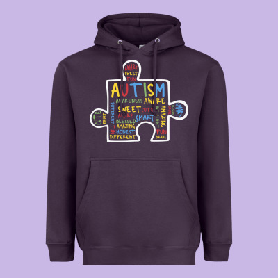 Autism Puzzle Piece Words Autistic Heavyweight Hoodie Designed By Cowhidedigitalart