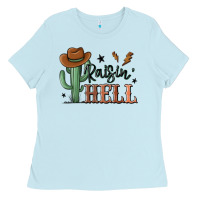 Baby Blue raisin hell cowboy cactus Ladies Tee - MaliasSmallBusiness