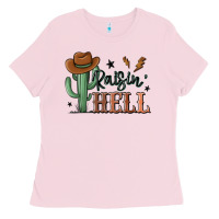 Bubblegum Pink raisin hell cowboy cactus Ladies Tee - MaliasSmallBusiness