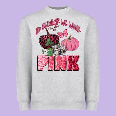 In October We Wear Pink Heavyweight Sweatshirt Designed By Cowgirlartshop