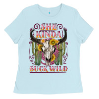 Baby Blue she kinda buck wild with bull skull Ladies Tee - NancyCooperArtShop