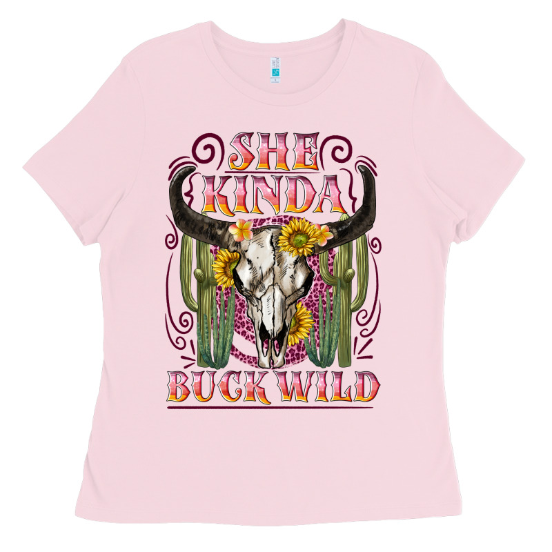 She Kinda Buck Wild With Bull Skull Ladies Tee by NancyCooperArtShop | Teevron