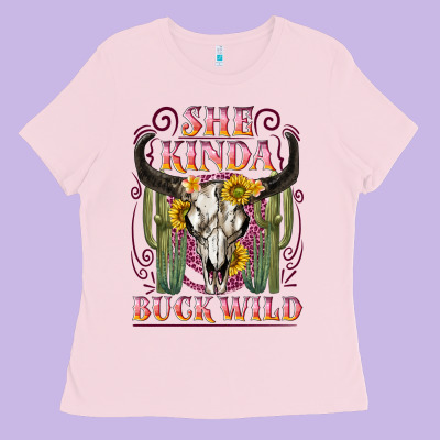She Kinda Buck Wild With Bull Skull Ladies Tee Designed By Nancycooperartshop