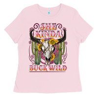 Bubblegum Pink she kinda buck wild with bull skull Ladies Tee - NancyCooperArtShop