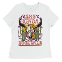 White she kinda buck wild with bull skull Ladies Tee - NancyCooperArtShop