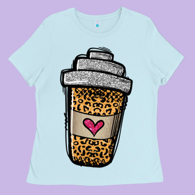 Leopard Glitter Coffee Cup Ladies Tee Designed By Jasminsmagicworld