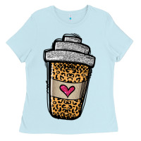 Baby Blue leopard glitter coffee cup Ladies Tee - Jasminsmagicworld