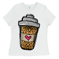 White leopard glitter coffee cup Ladies Tee - Jasminsmagicworld