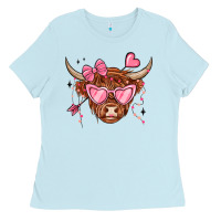 Baby Blue valentines day long haired cow Ladies Tee - MaliasSmallBusiness
