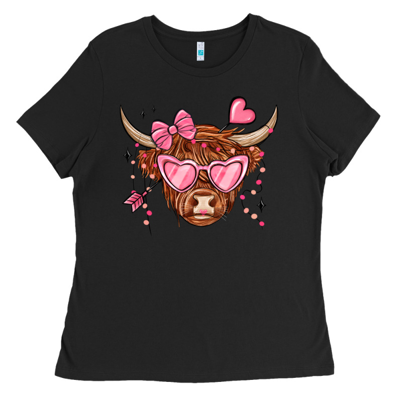 Valentines Day Long Haired Cow Ladies Tee by MaliasSmallBusiness | Teevron