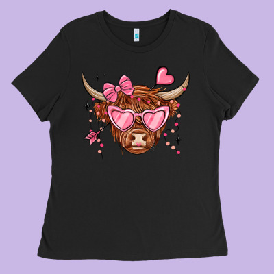 Valentines Day Long Haired Cow Ladies Tee Designed By Maliassmallbusiness