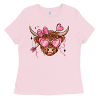 Bubblegum Pink valentines day long haired cow Ladies Tee - MaliasSmallBusiness