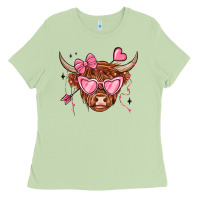 Matcha valentines day long haired cow Ladies Tee - MaliasSmallBusiness