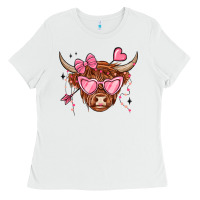 White valentines day long haired cow Ladies Tee - MaliasSmallBusiness