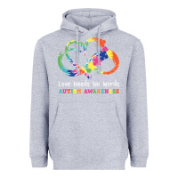 Heather Grey Love Needs No Words Heart Puzzle Autism Heavyweight Hoodie - CowhideDigitalArt