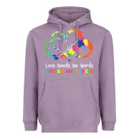 Lavender Love Needs No Words Heart Puzzle Autism Heavyweight Hoodie - CowhideDigitalArt