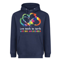 Navy Love Needs No Words Heart Puzzle Autism Heavyweight Hoodie - CowhideDigitalArt